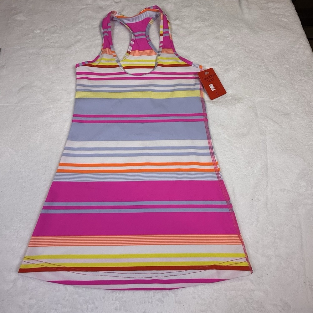 Lululemon Yoga Tank Top Cool Racerback Bright Stripes Pink Yellow Gray Size 2